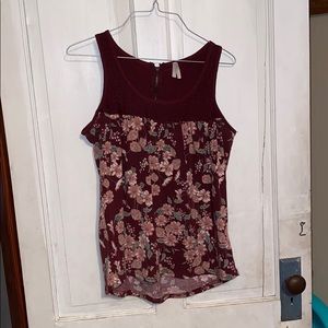 Size small, maroon floral shirt